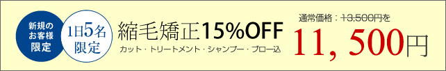 縮毛矯正が15%OFF!キレイなストレートヘア＆ストレートカールを手に入れませんか？